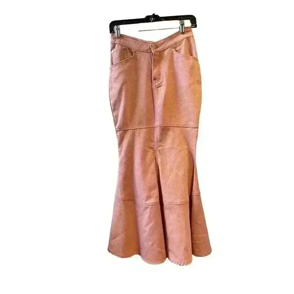 New Women Pale Pink House Of Sunny Denim Tulip Skirt Size 2 - Picture 9 of 16